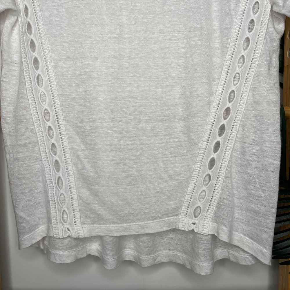 Country Road White Linen T-Shirt Top Size XS Short Sleeve Lace Insert Womens - Picture 5 of 9